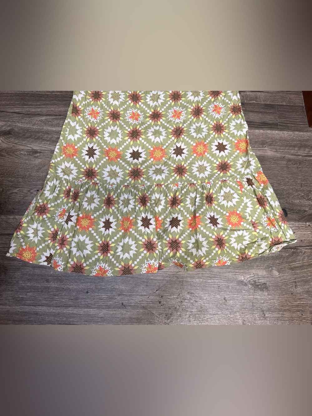 Universal Thread Olive Floral Print Midi Dress with Orange & White Accents - Picture 7 of 8